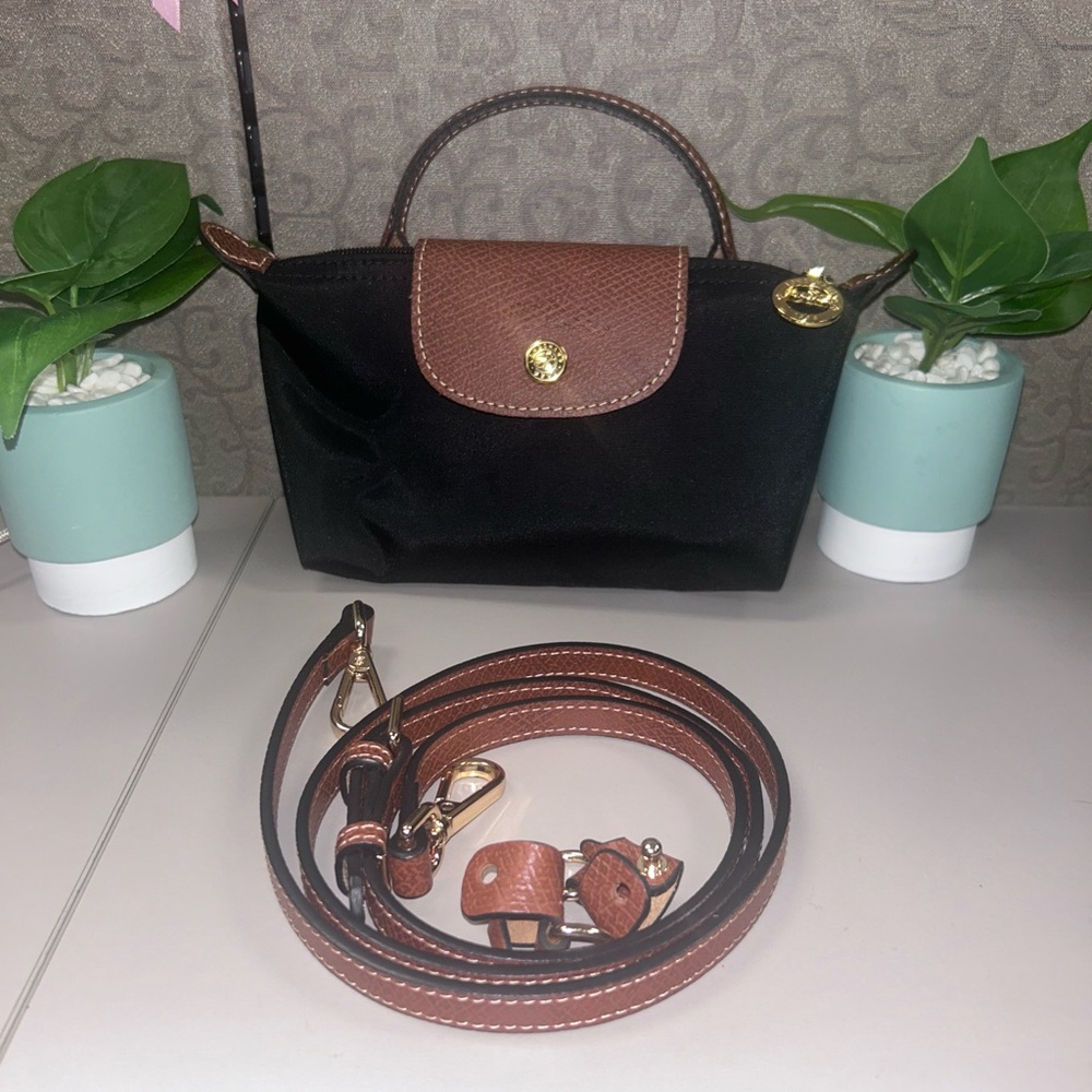 Longchamp Mini Bag Black and Brown with Leather Trim